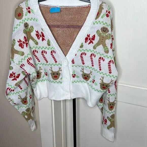 Hot Topic Christmas Cardigan Sweater Cropped Gingerbread Candy cane Plus Size 1X - Picture 4 of 4